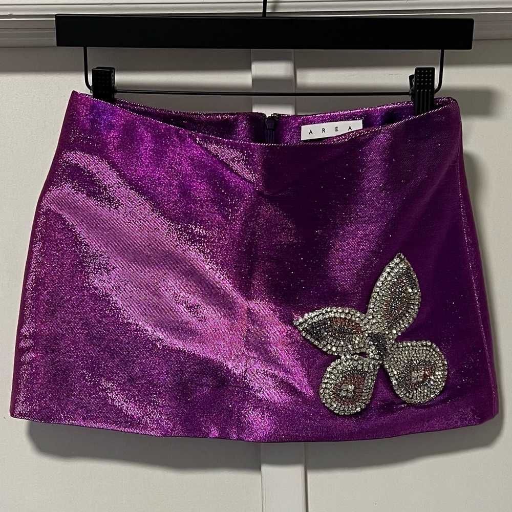 AREA lame mini skirt